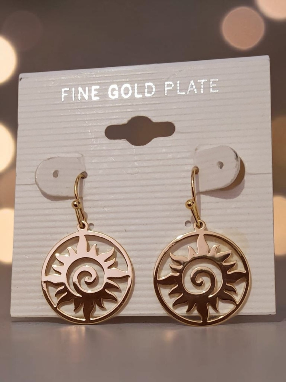 Fine Gold Plate Sunburst Spiral Drop Earrings